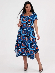 Женское платье "Волна" ПлК-458 / Красные круги на синем